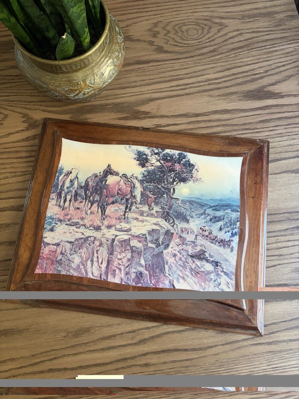 Vintage CM Russell 1913 Print on Wood 'Innocent Allies' Western Cowboy Art